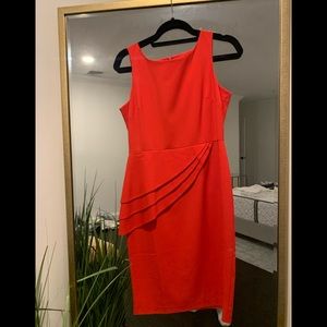 Red midi dress- Size 8- side detail- Venus